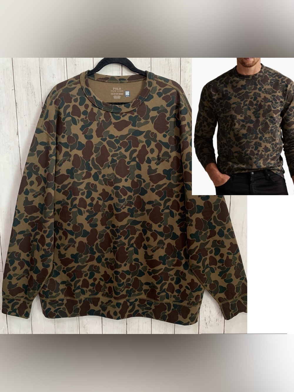 Polo Ralph Lauren Mens Camouflage Double Knit Sweatshirt 2XB Pony Embroidery